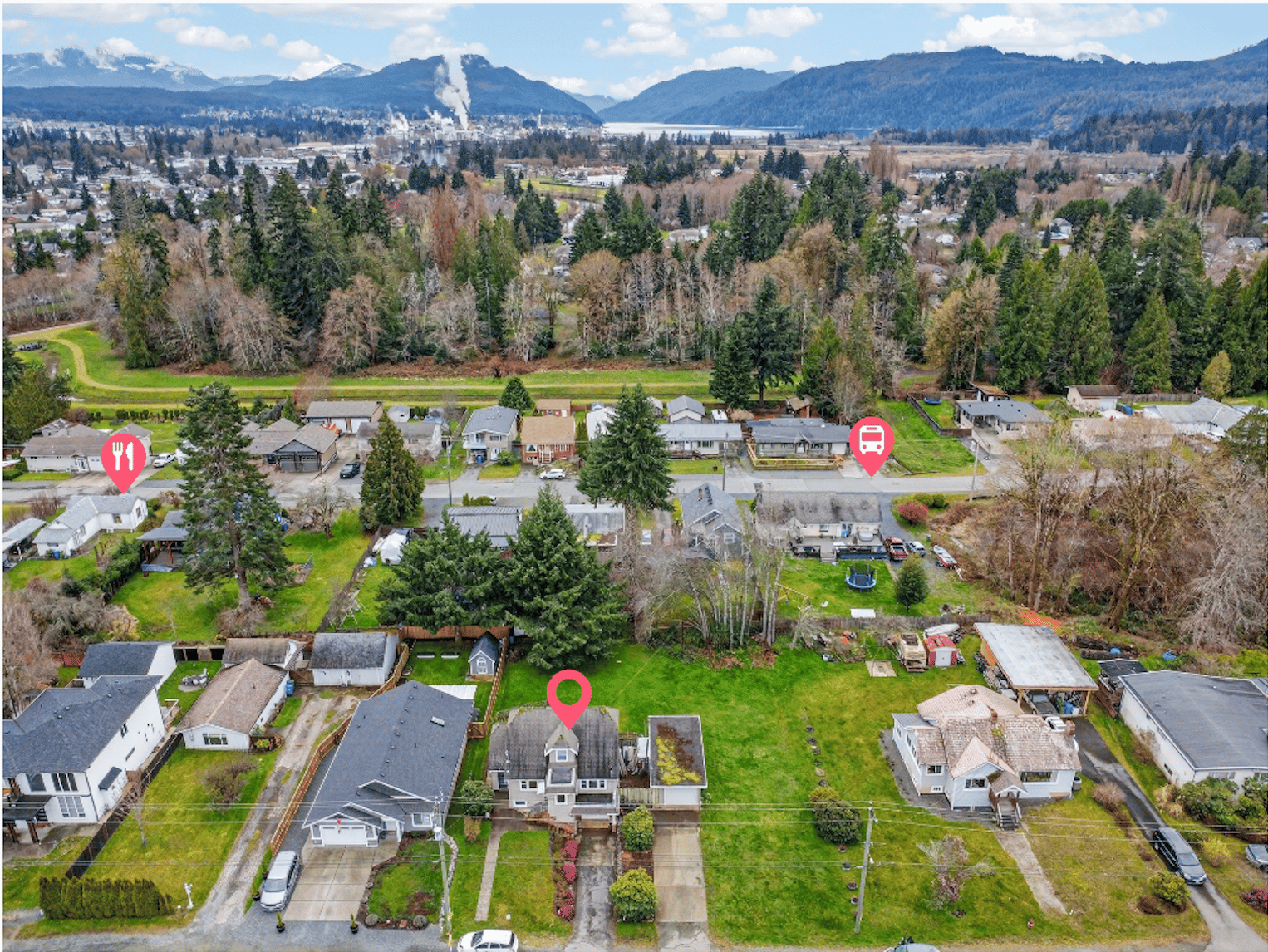 Aerial view with pins